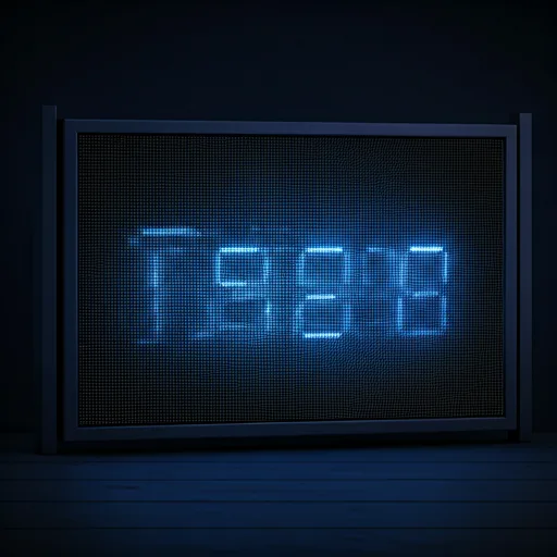 Vibrant neon digital LED display board in a dark urban environment